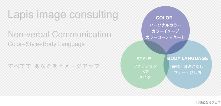 ノンバーバル（非言語）コミュニケーションすべてであなたをイメージアップ[COLOR][STYLE][BODY LANGUAGE]©株式会社ラピス